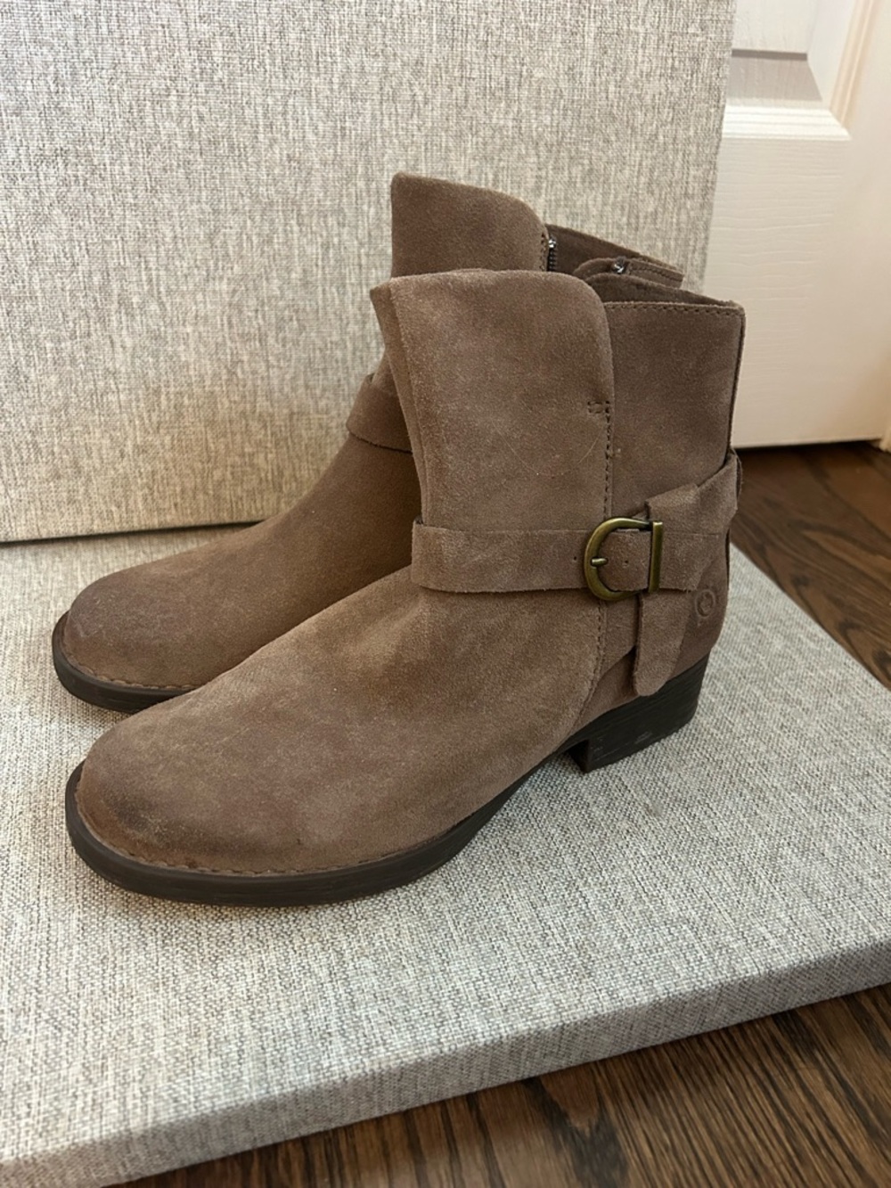 Born Suede Ankle Boots in Taupe Brown
